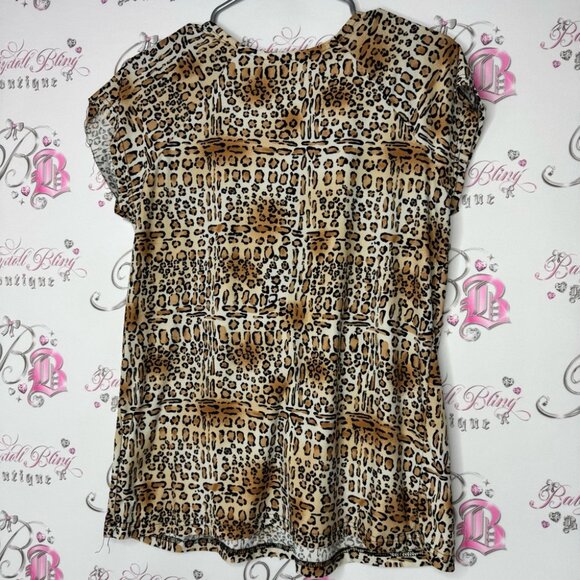 Kathryn top animal print with ribbon 🎀 bow accent stretchy soft *flaw* y2k MOB - Picture 2 of 10